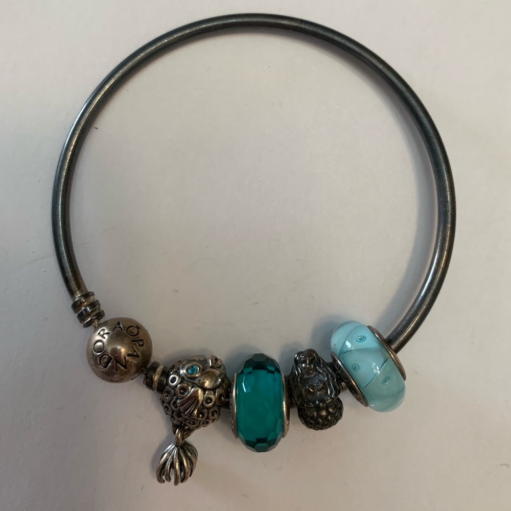 Pandora Maritime Teal Mermaid Fish Bangle